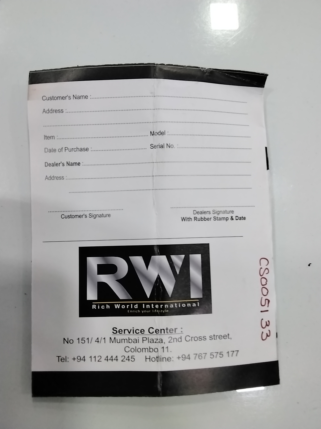 Warranty Front