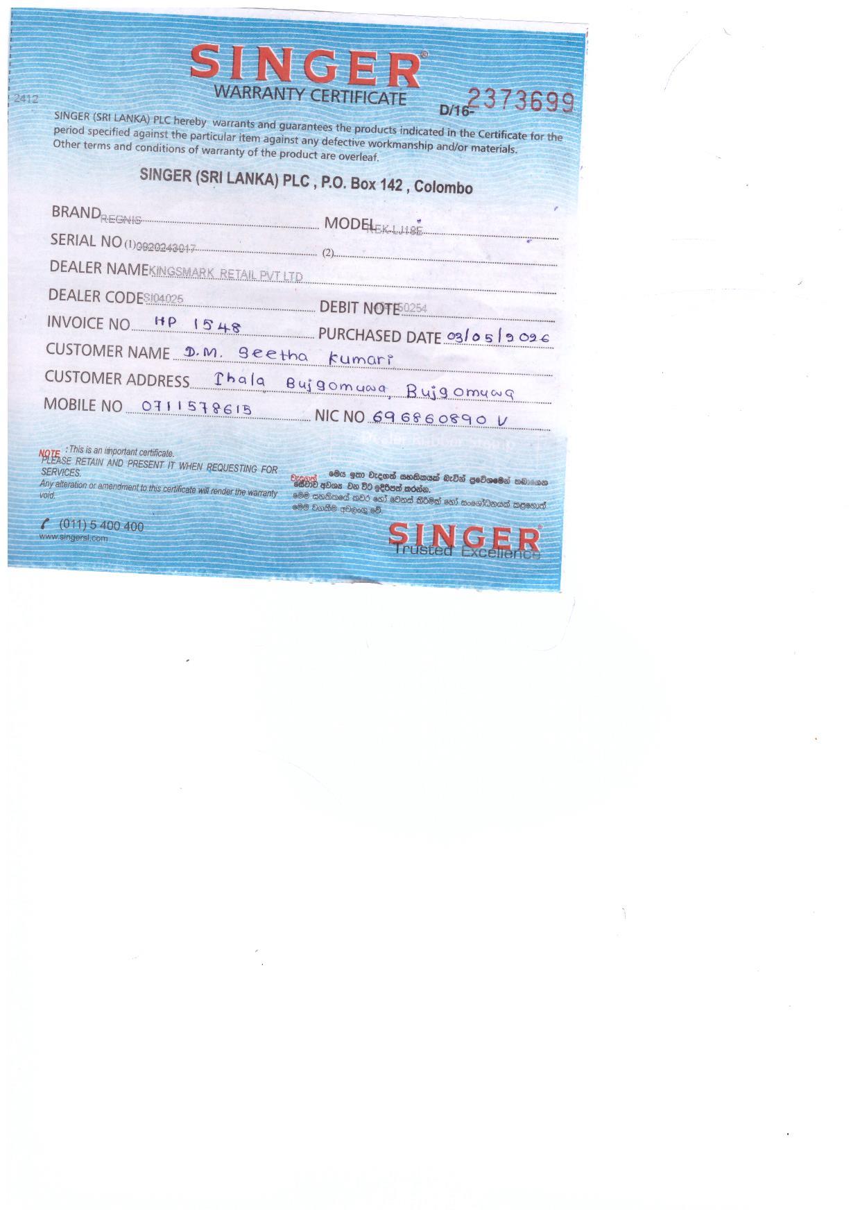 Warranty Front