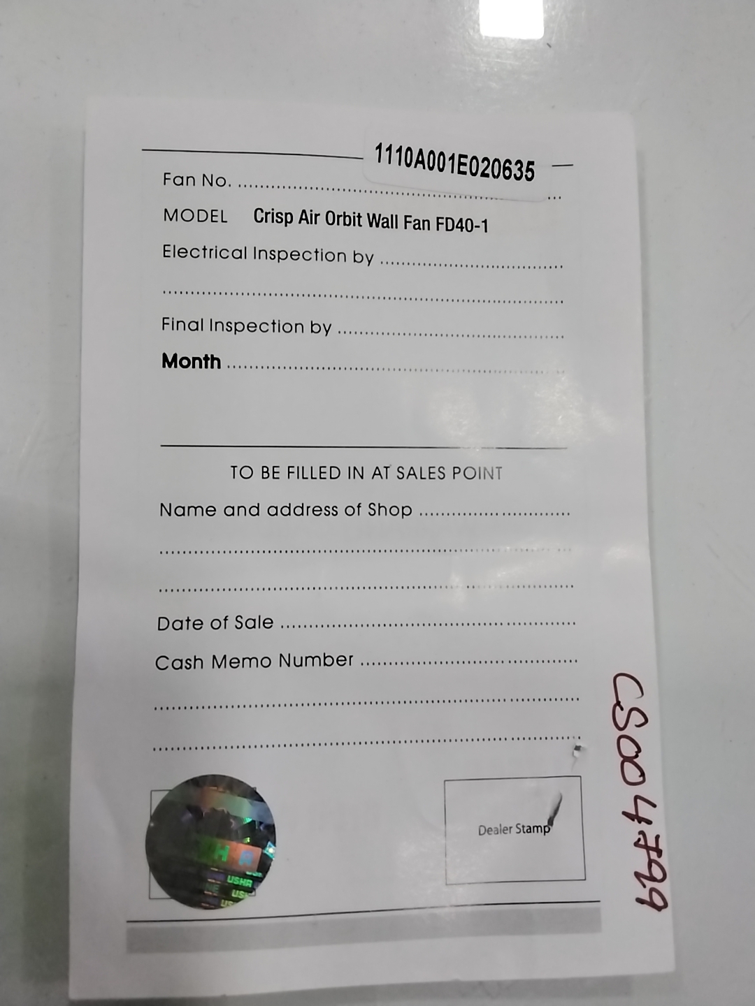 Warranty Front