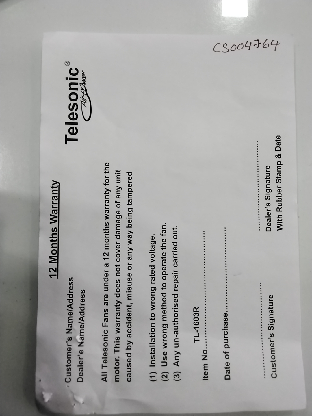Warranty Front