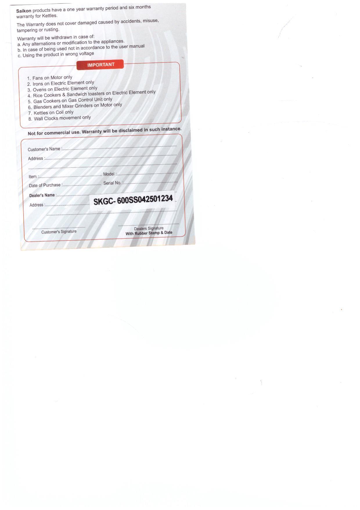 Warranty Front