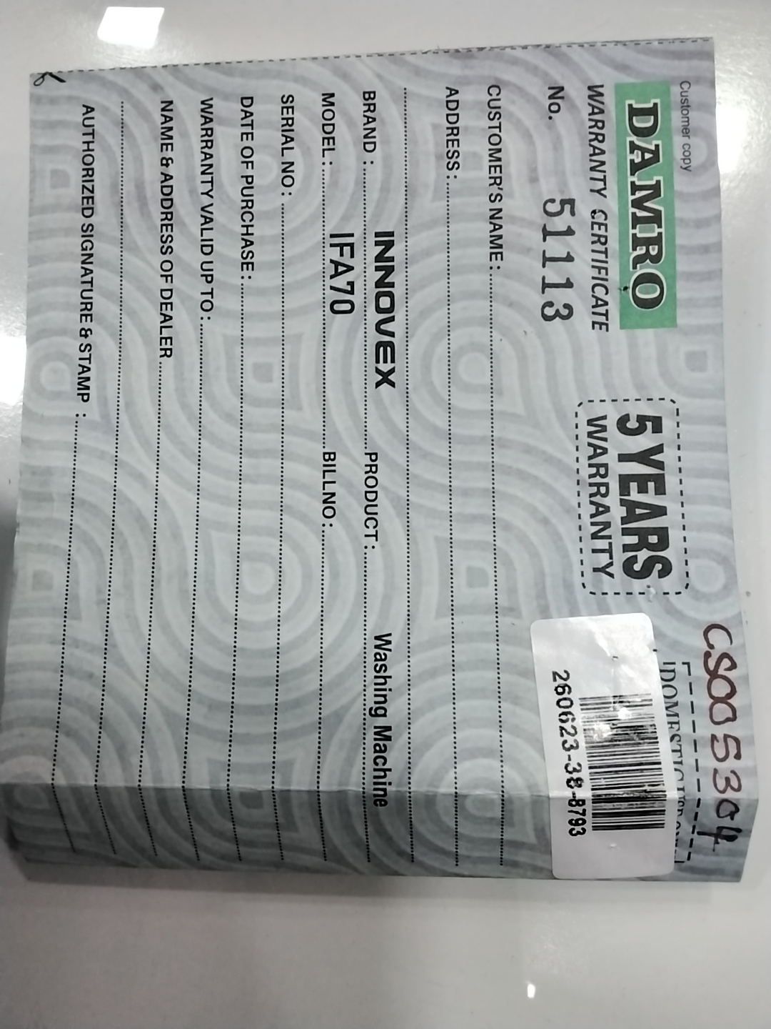 Warranty Front