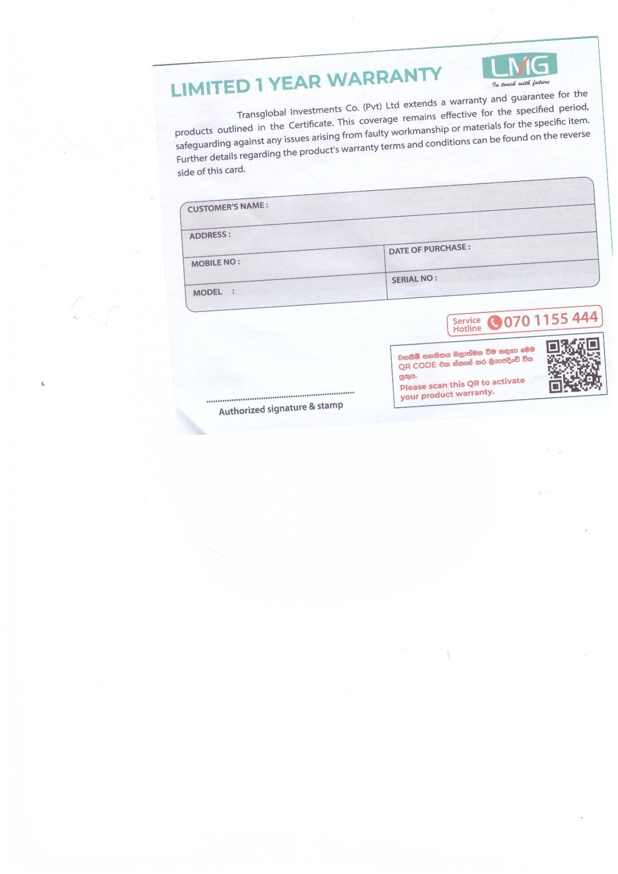 Warranty Front