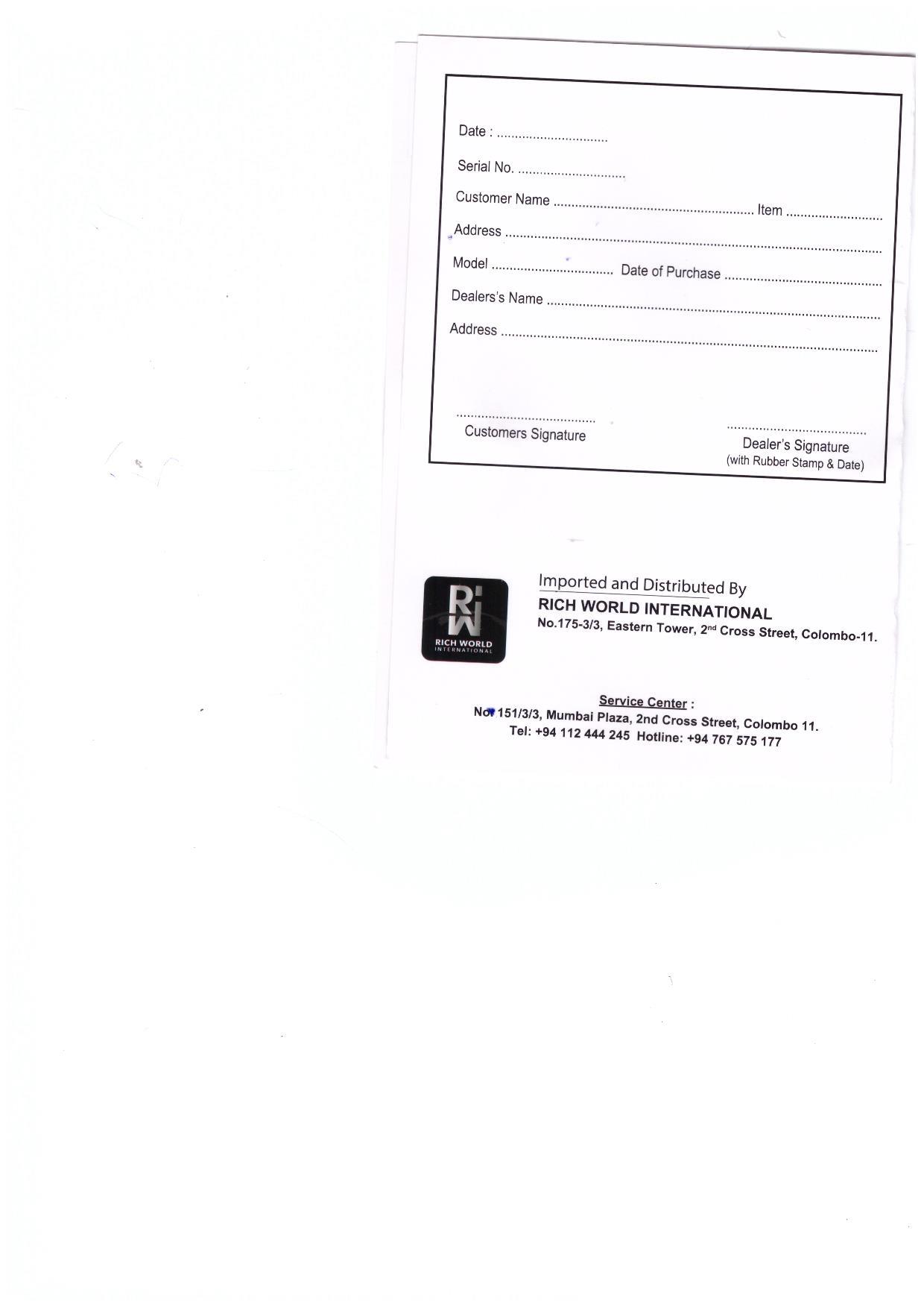 Warranty Front