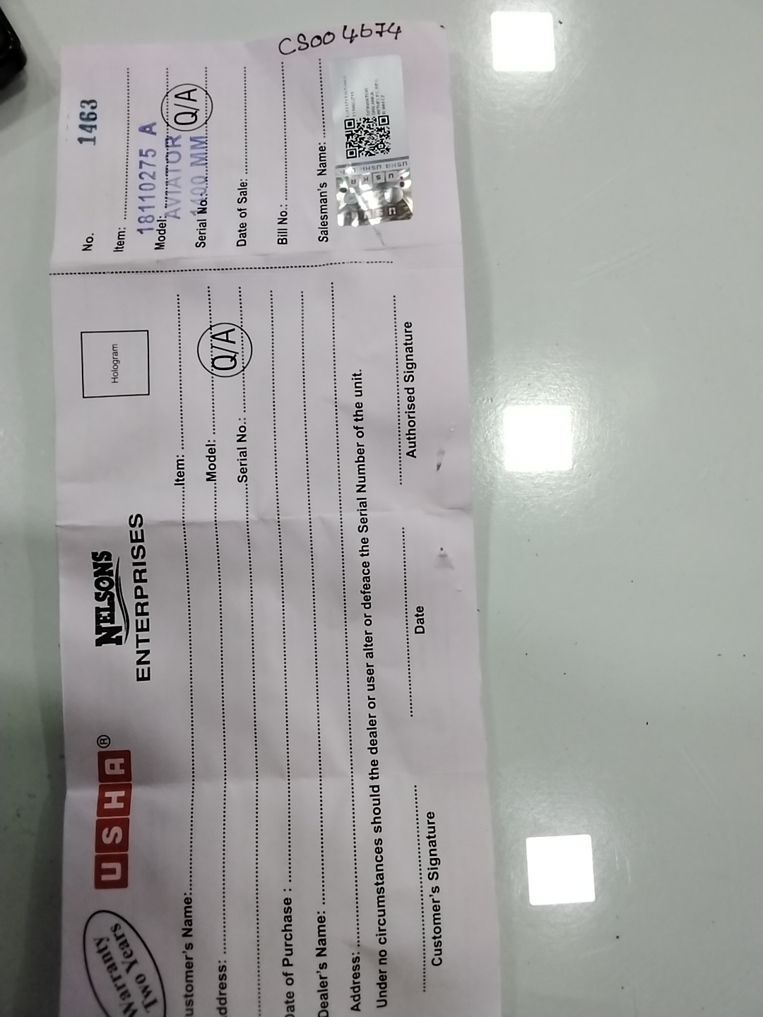 Warranty Front